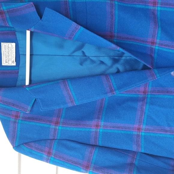 Vtg Pendleton virgin wool blazer size 14 blue plaid USA made - Picture 3 of 6